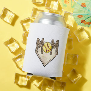 Softball Mum Leopard Home Plate  Custom Number Can Cooler
