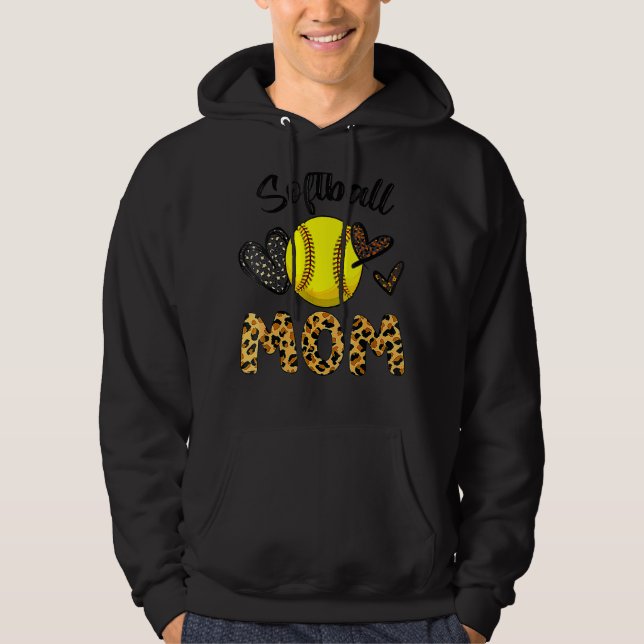 Softball Mum Leopard Print Bleached Distressed Tre Hoodie (Front)
