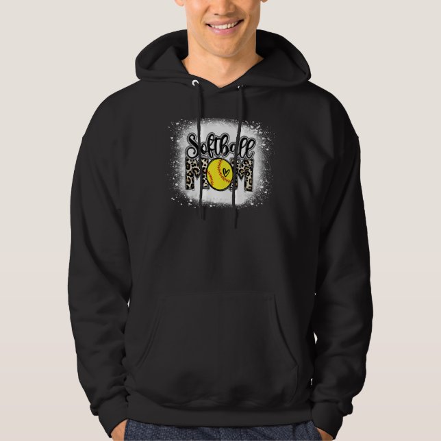 Softball Mum Leopard Print Bleached Distressed Tre Hoodie (Front)