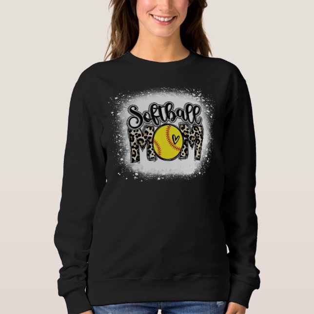 Softball Mum Leopard Print Bleached Distressed Tre Sweatshirt (Front)