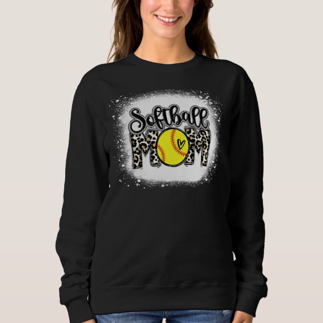 Softball Mum Leopard Print Bleached Distressed Tre Sweatshirt (Front)