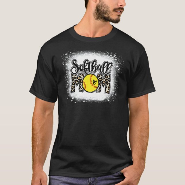 Softball Mum Leopard Print Bleached Distressed Tre T-Shirt (Front)