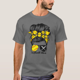 Softball Mum Life Messy Bun Game Day Mother's Day T-Shirt