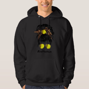 Softball Mum Life With Leopard And Messy Bun Playe Hoodie