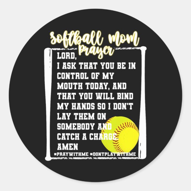 Softball Mum Prayer Game Day Baseball Christian Re Classic Round Sticker (Front)