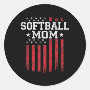 Softball Mum Proud American Flag Usa Patriot Patri Classic Round Sticker