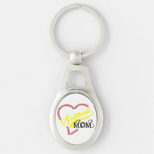 Softball Mum Seam Stitch Heart Seams Bal Key Chain