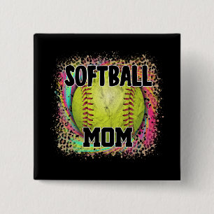 Softball Mum Tie Dye Leopard Print Yellow Ball 15 Cm Square Badge
