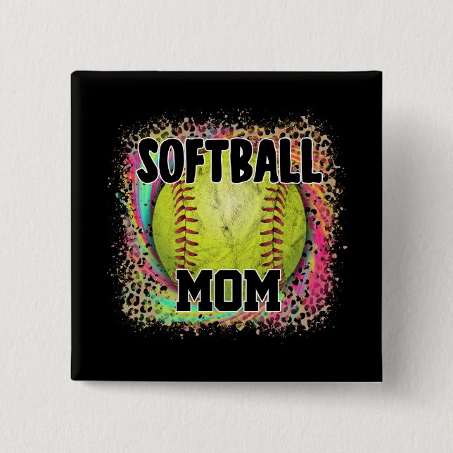 Softball Mum Tie Dye Leopard Print Yellow Ball 15 Cm Square Badge (Front)