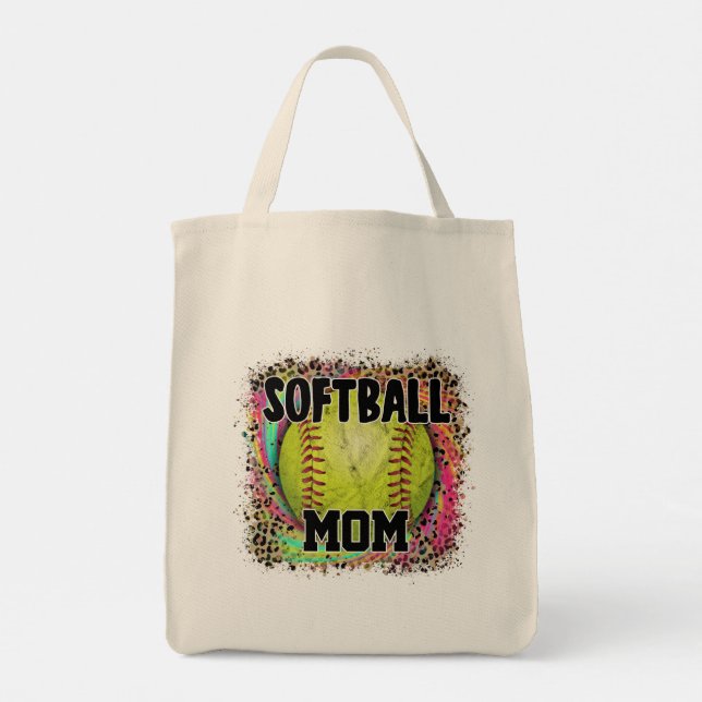 Softball Mum Tie Dye Leopard Print Yellow Ball Tote Bag (Back)
