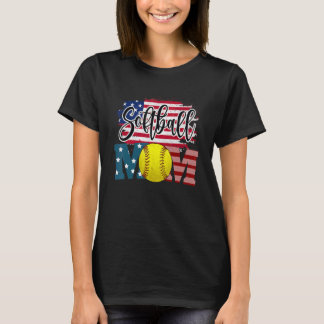 Softball Mum Usa American Flag T-Shirt