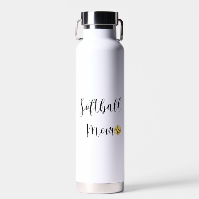 Softball Mum Yellow Ball Heart Custom Number Water Bottle (Front)
