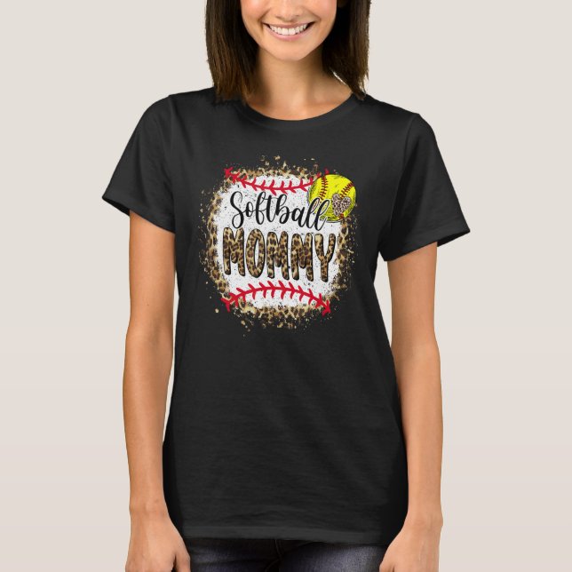 Softball Mummy Leopard Bleached Mother's Day Game  T-Shirt (Front)