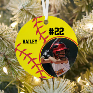 Softball Name Jersey Number Photo Keepsake Metal Tree Decoration