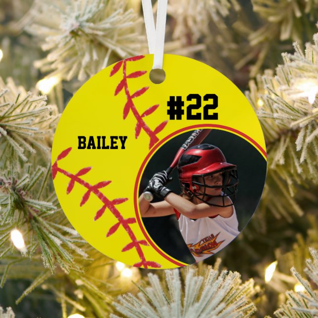 Softball Name Jersey Number Photo Keepsake Metal Tree Decoration (Insitu)