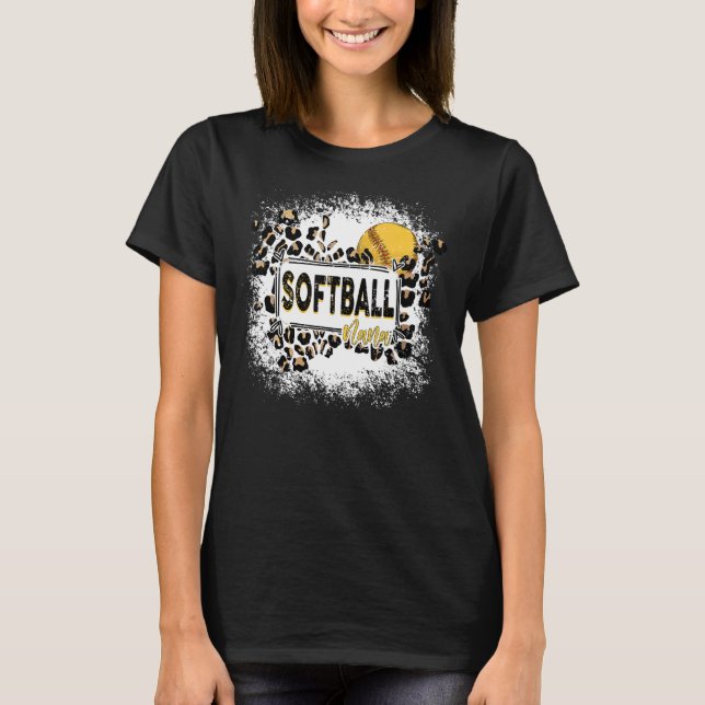 Softball Nana leopard bleached softball game day T-Shirt (Front)