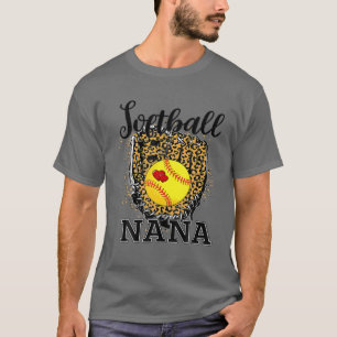 Softball Nana Leopard Game Day Gift For Mother Pla T-Shirt