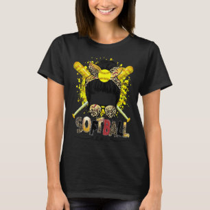 Softball Nana Messy Bun Hair Softball Baseball Mot T-Shirt