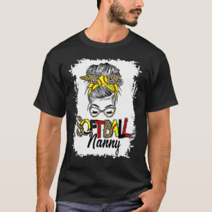 Softball Nanny Life With Leopard Messy Bun Mother' T-Shirt