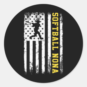 Softball Nona Vintage Usa American Flag  Classic Round Sticker