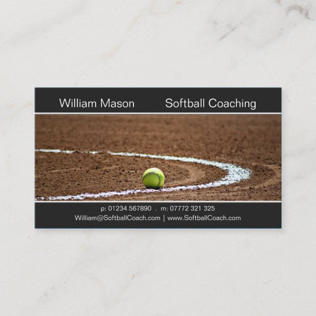 Softball on a Softball Field Photo Business Card (Front)