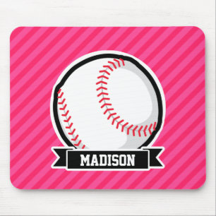 Softball on Pink Stripes Mouse Mat