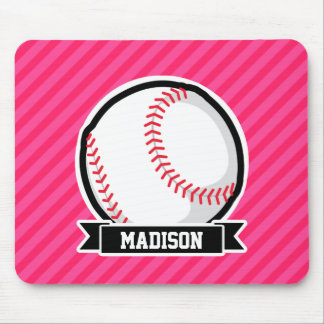Softball on Pink Stripes Mouse Mat