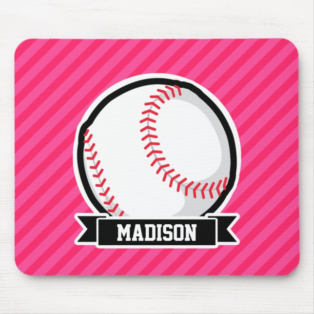 Softball on Pink Stripes Mouse Mat (Front)