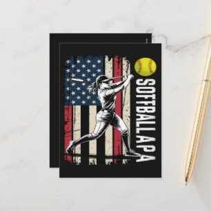 Softball Papa American US Flag Holiday Postcard