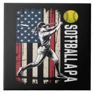 Softball Papa American US Flag Tile
