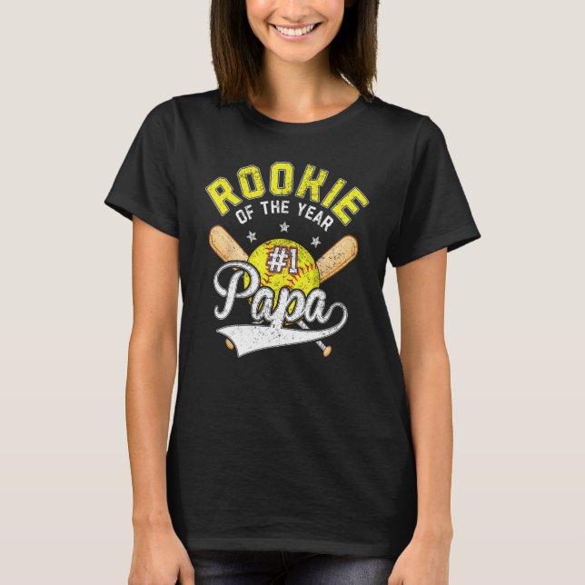 Softball Papa Rookie Of The Year 1st B day Theme M T-Shirt (Front)
