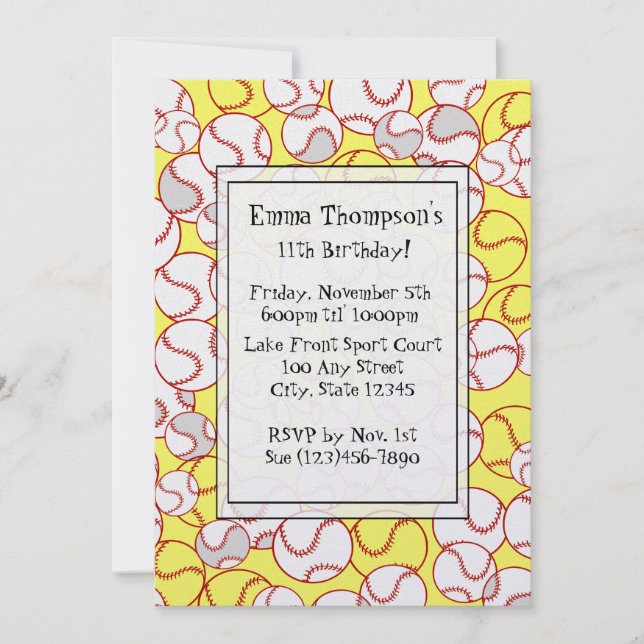 Softball Party Invitation (Front)