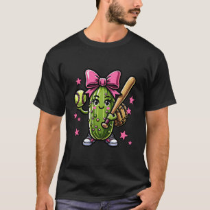 Softball Pickle Sports Girls Baseball With Pink Bo T-Shirt