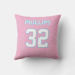 Softball Pink Blue and White Jersey Cushion