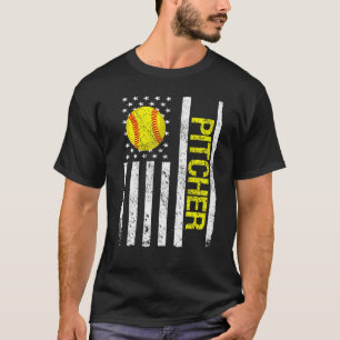 Softball Pitcher American USA Flag T-Shirt