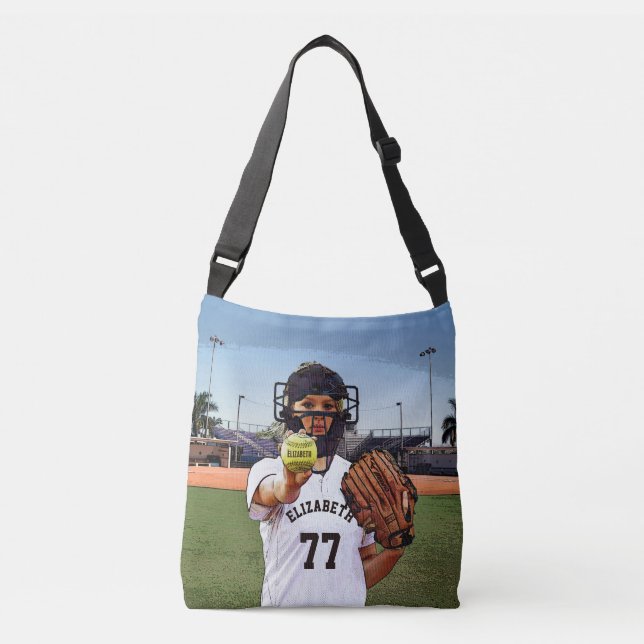 Softball Player Catcher With Your Name And Number Crossbody Bag (Front)