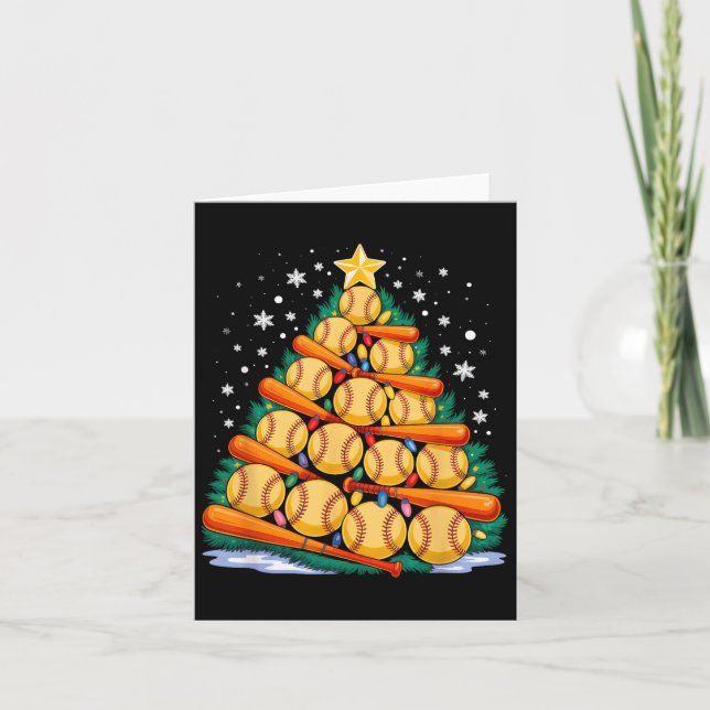 Softball Player Christmas Tree Light Xmas Softball Card (Front)