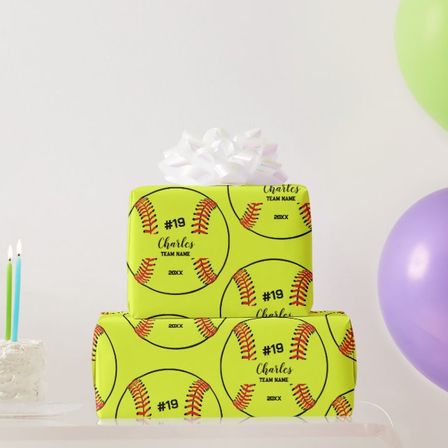 Softball Player Custom Name Number & Team Wrapping Paper (Party Gifts)