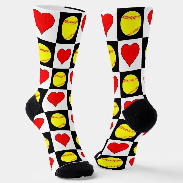 Softball Player Fastpitch Softballs & Heart Sports Socks (Angled)