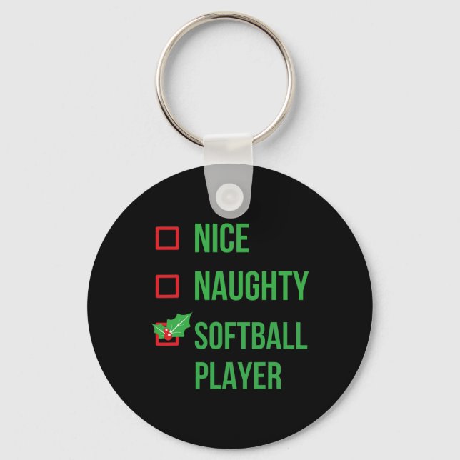 Softball Player Funny Pajama Christmas Gift  Key Ring (Front)