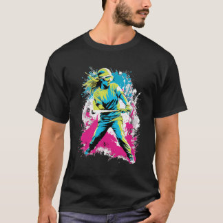 Softball Player Girls Women Batter Colourful T-Shirt