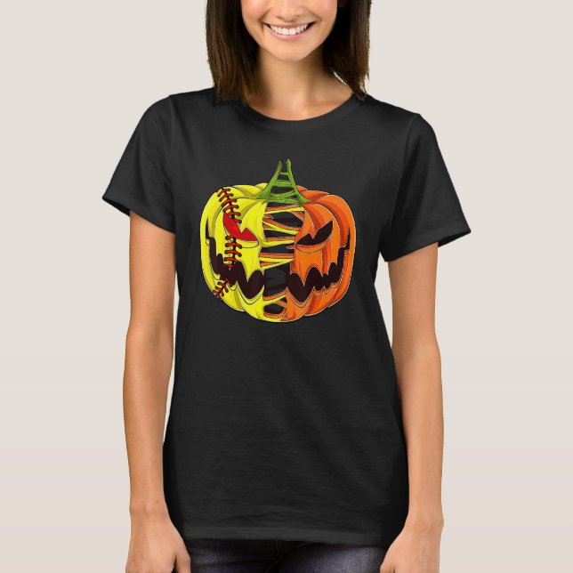 Softball Player Halloween Pumpkin Men Boys Girls S T-Shirt (Front)