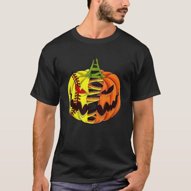 Softball Player Halloween Pumpkin Men Boys Girls S T-Shirt (Front)