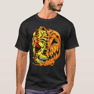 Softball Player Halloween Pumpkin Skeleton Skull K T-Shirt