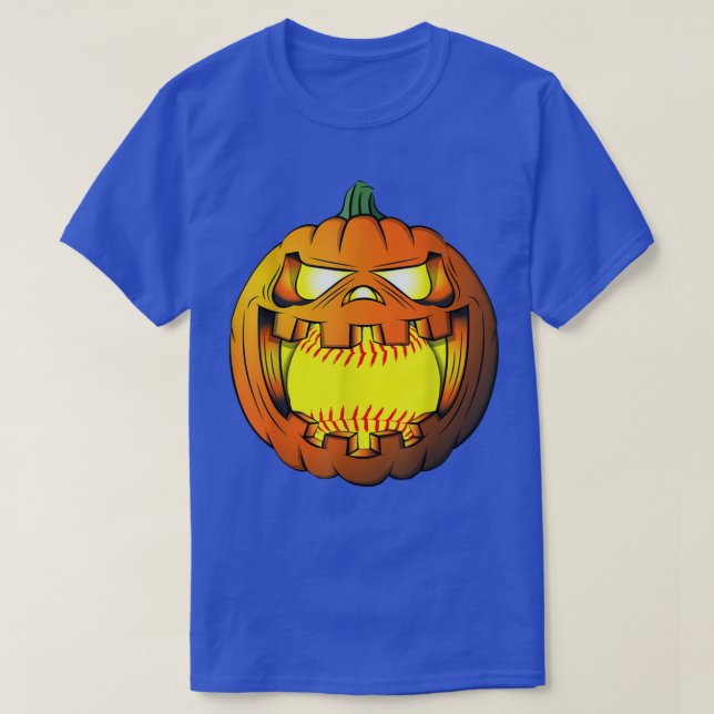 Softball Player Halloween Pumpkin Skeleton Tees Ki (Design Front)
