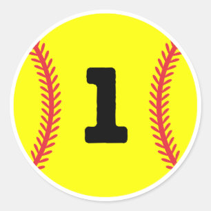 Softball Player Jersey Favourite Number #1 Classic Round Sticker