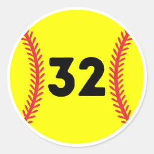 Softball Player Jersey Favourite Number #32 Classic Round Sticker