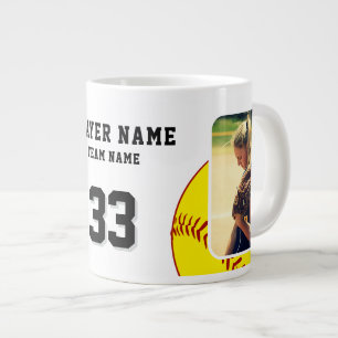 Softball Player Name Number Team 2 Photos Large Coffee Mug