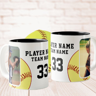 Softball Player Name Number Team 2 Photos Two-Tone Coffee Mug