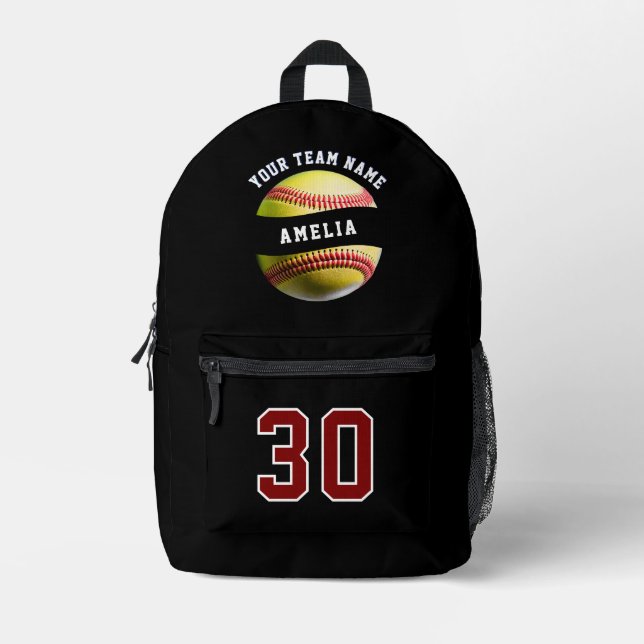 Softball Player Name Number Team Name Sports Printed Backpack (Front)